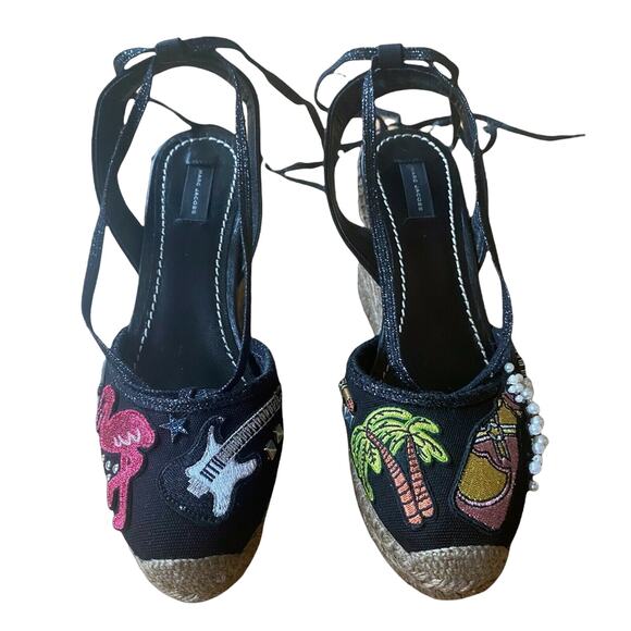 MARC JACOBS Nathalie Wedges Espadrilles Embellished Appliqued Patches EU 40 NIB - Picture 10 of 10